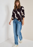 Splitneck Print Blouse - Eggplant Red