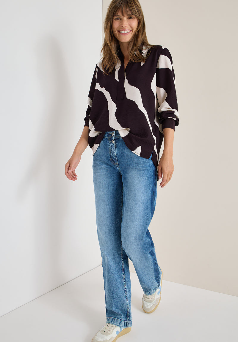 Splitneck Print Blouse - Eggplant Red