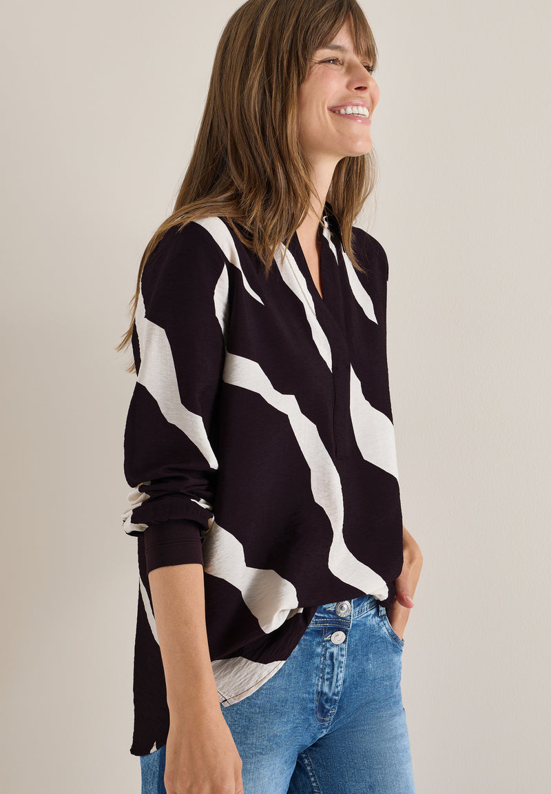 Splitneck Print Blouse - Eggplant Red