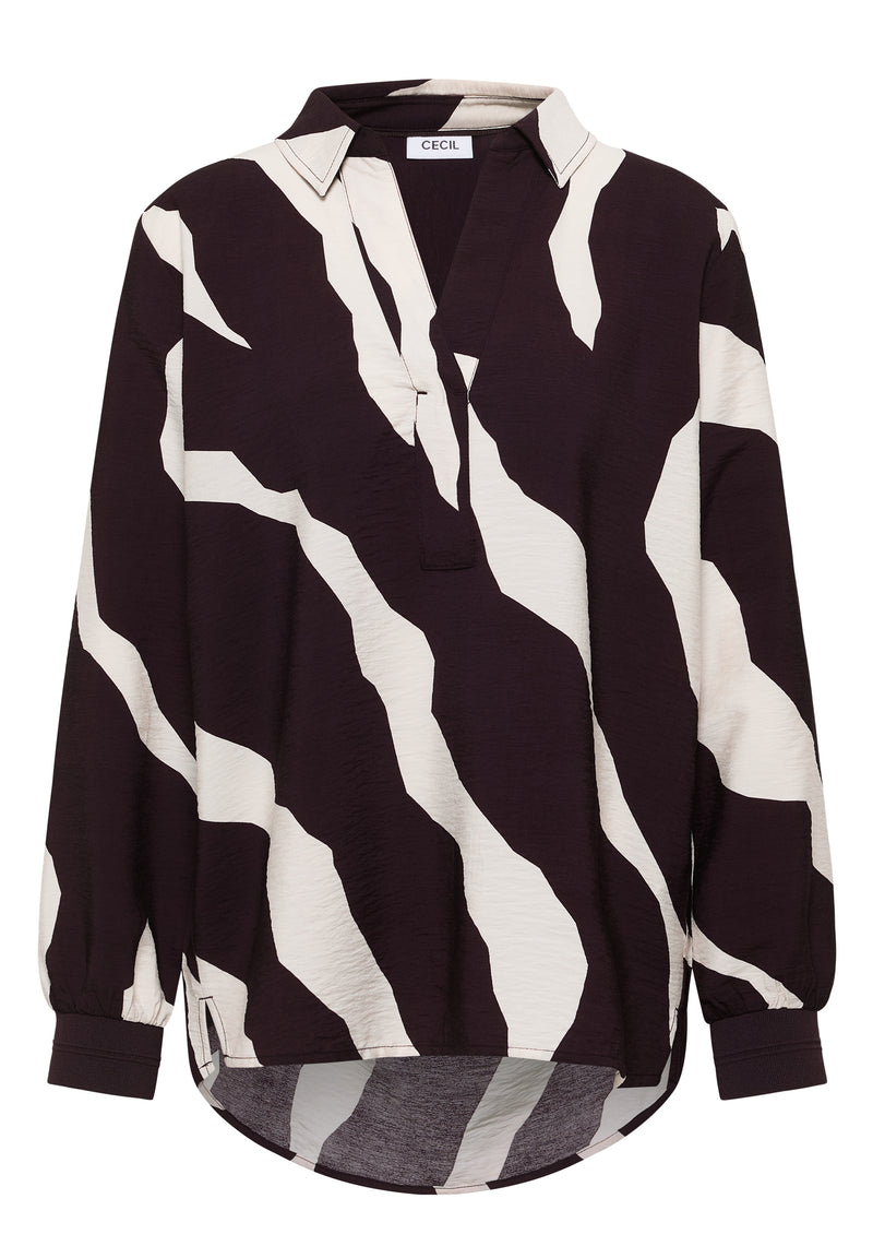 Splitneck Print Blouse - Eggplant Red