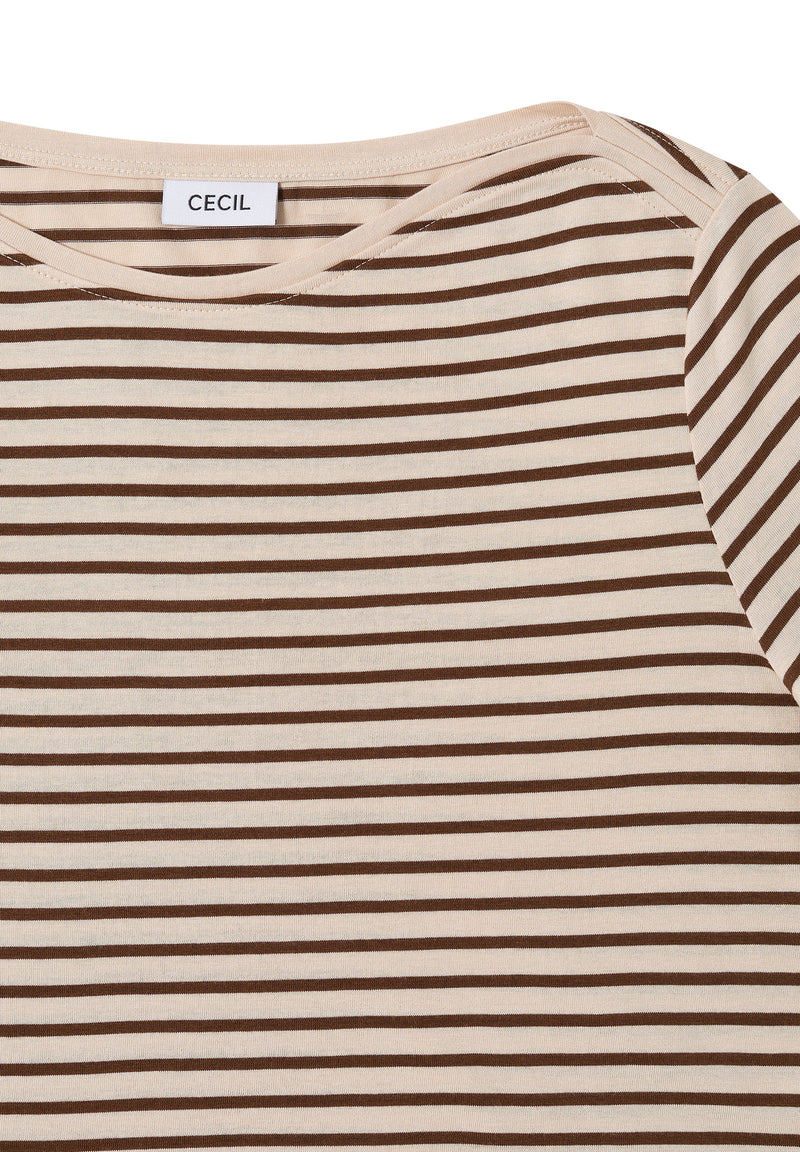 Basic Stripe Boatneck T-shirt - Oat Milk Beige