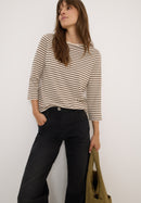 Basic Stripe Boatneck T-shirt - Oat Milk Beige