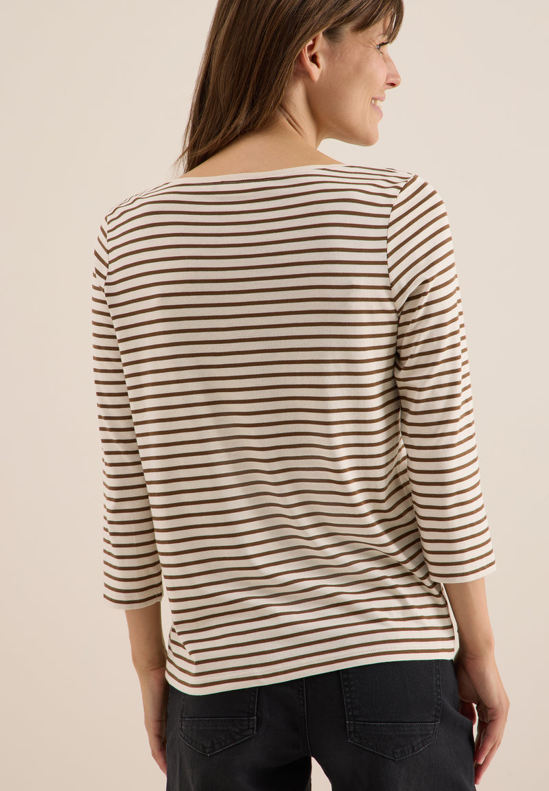Basic Stripe Boatneck T-shirt - Oat Milk Beige