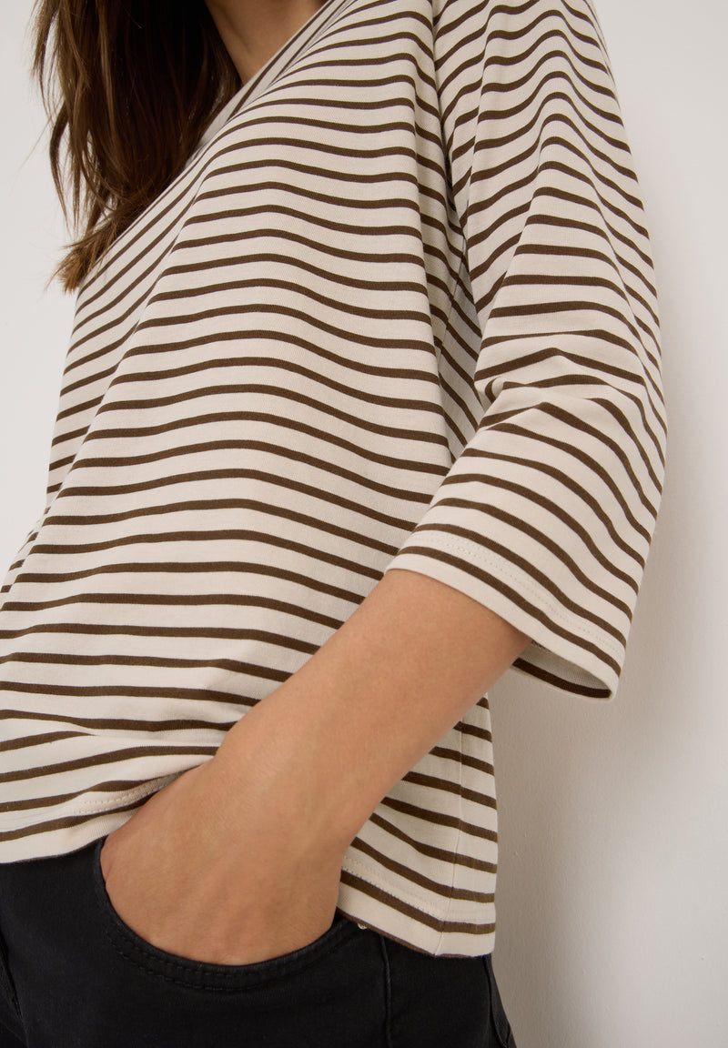 Basic Stripe Boatneck T-shirt - Oat Milk Beige