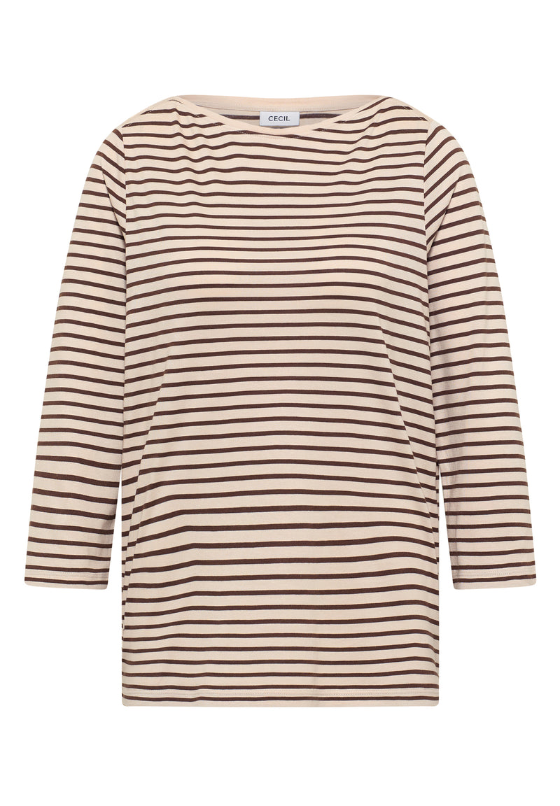 Basic Stripe Boatneck T-shirt - Oat Milk Beige
