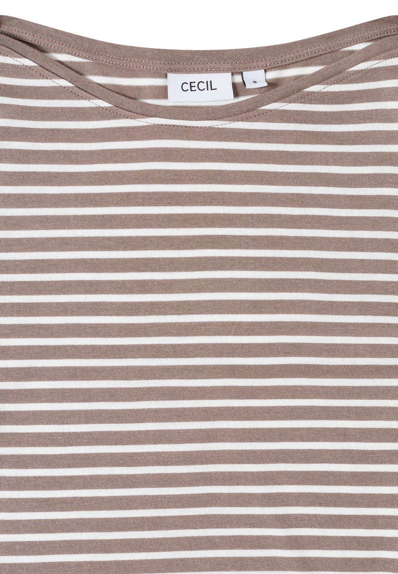 Boatneck Basic Stripe T-Shirt - Cocoa Taupe