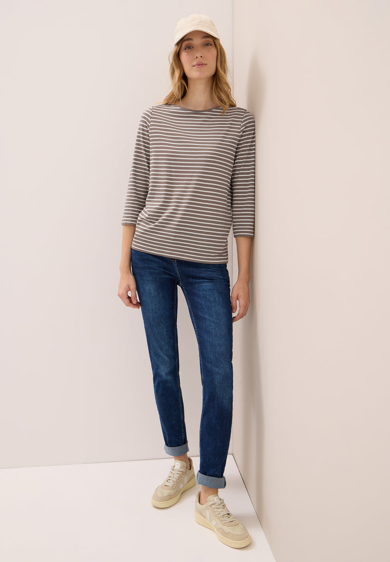 Boatneck Basic Stripe T-Shirt - Cocoa Taupe