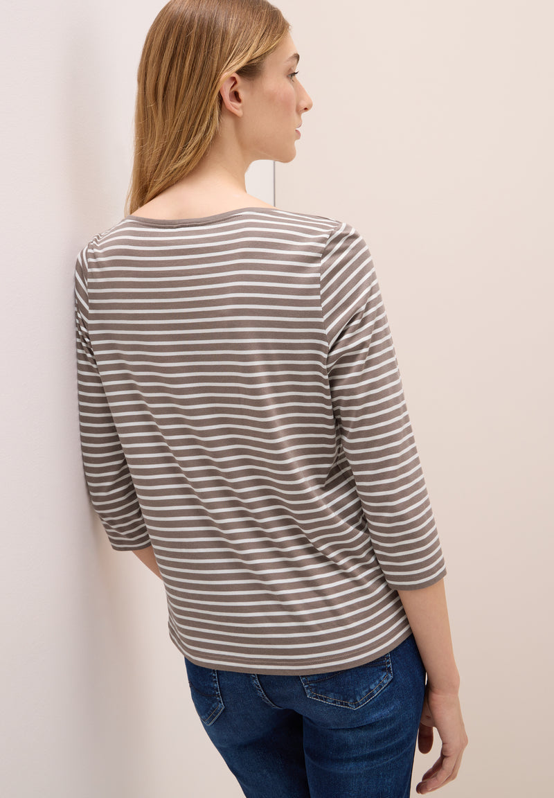 Boatneck Basic Stripe T-Shirt - Cocoa Taupe
