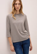 Boatneck Basic Stripe T-Shirt - Cocoa Taupe