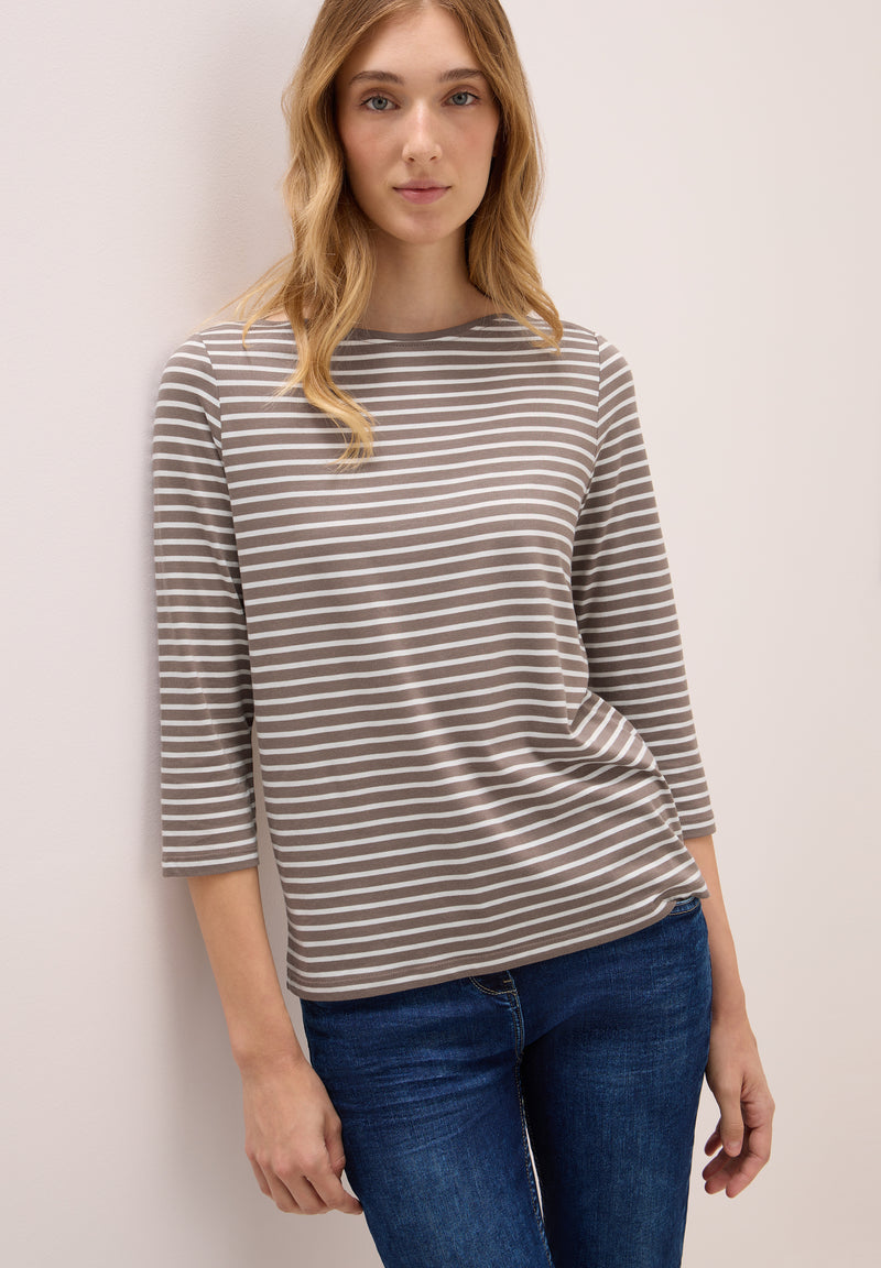 Boatneck Basic Stripe T-Shirt - Cocoa Taupe