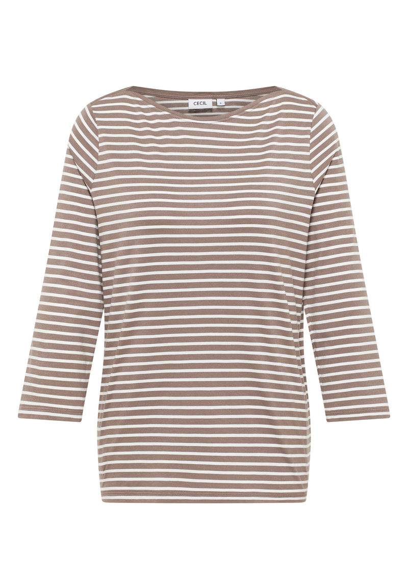 Boatneck Basic Stripe T-Shirt - Cocoa Taupe