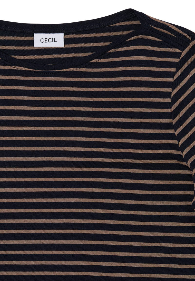 Basic Stripe Boatneck T-shirt - Urban Dark Blue Cocoa Taupe