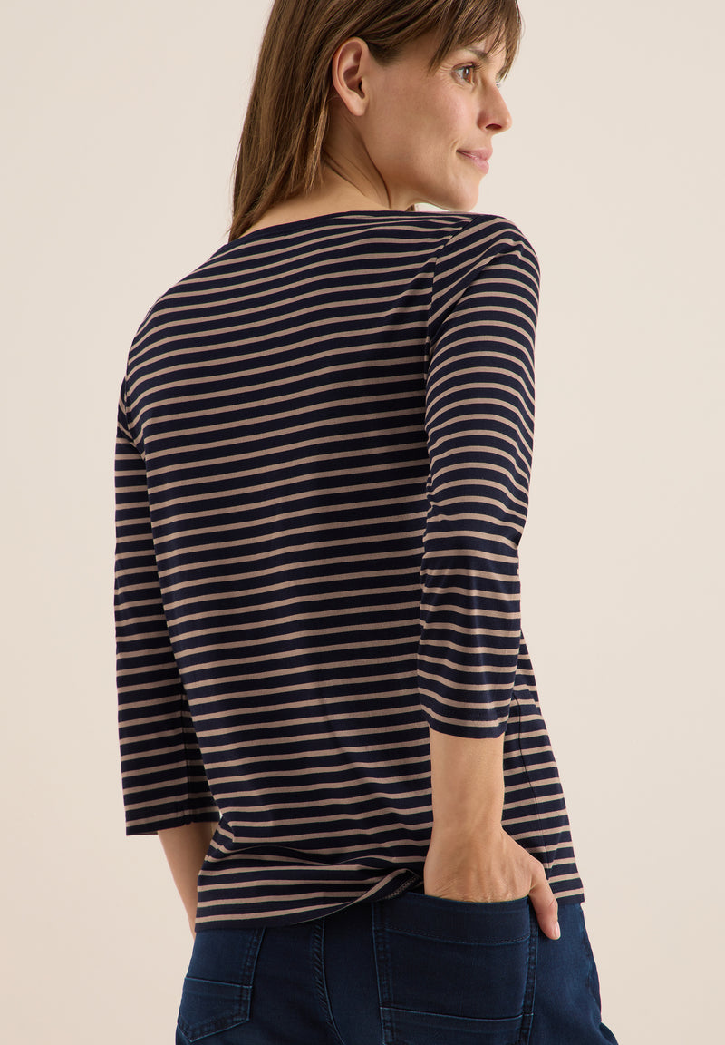 Basic Stripe Boatneck T-shirt - Urban Dark Blue Cocoa Taupe