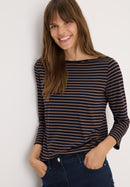 Basic Stripe Boatneck T-shirt - Urban Dark Blue Cocoa Taupe