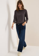 Basic Stripe Boatneck T-shirt - Urban Dark Blue Cocoa Taupe
