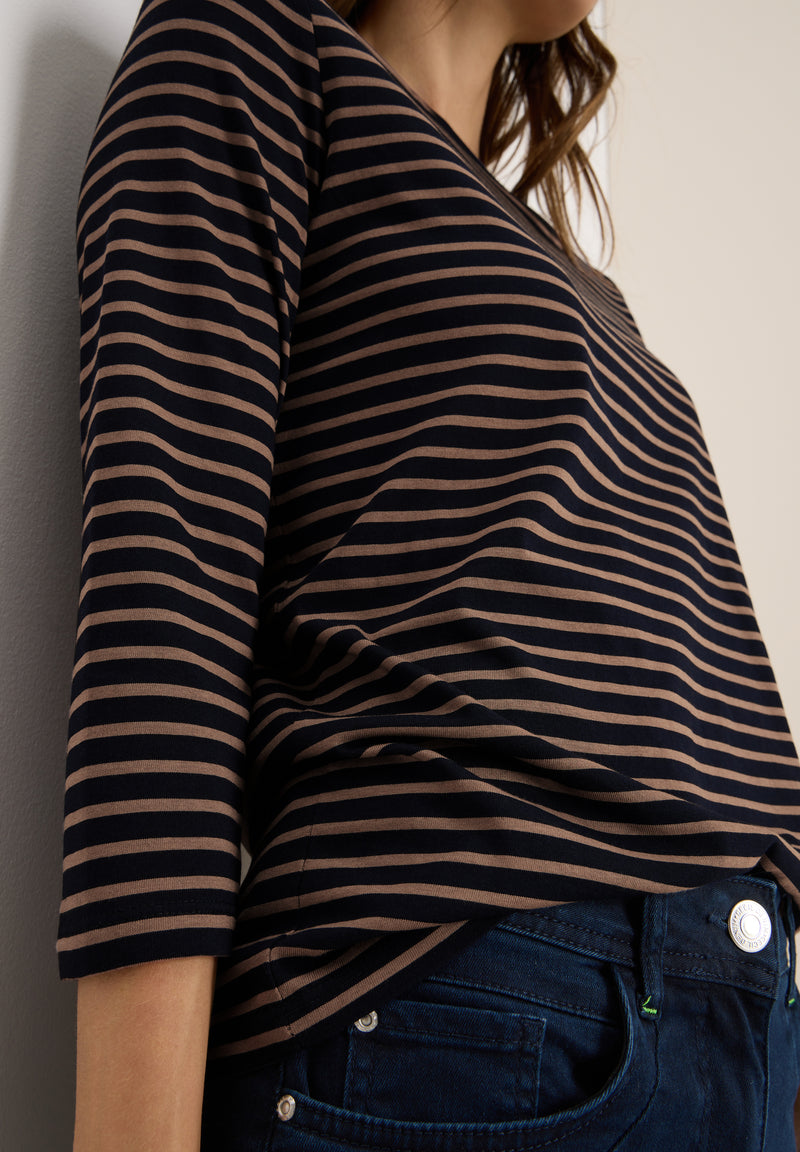 Basic Stripe Boatneck T-shirt - Urban Dark Blue Cocoa Taupe