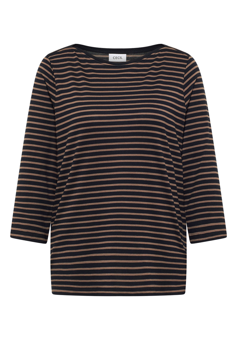 Basic Stripe Boatneck T-shirt - Urban Dark Blue Cocoa Taupe