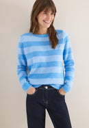 Striped Feather Yarn Pullover - Fountain Blue