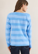 Striped Feather Yarn Pullover - Fountain Blue