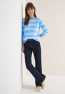 Striped Feather Yarn Pullover - Fountain Blue
