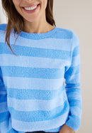 Striped Feather Yarn Pullover - Fountain Blue