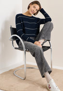 Stucture stripe Pullover - Deep Denim Blue Melange