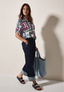 Multicolor Light Cotton Blouse - Light Alabaster White