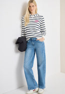 Striped Hoody With Chest Print - Universal Blue