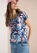 Multi Print Lace Shoulder T-Shirt - Universal Blue