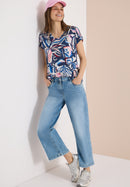 Multi Print Lace Shoulder T-Shirt - Universal Blue