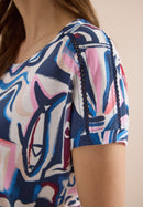 Multi Print Lace Shoulder T-Shirt - Universal Blue