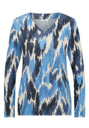 Cosy Melange Print V-Neck Blouse - Universal Blue Melange