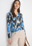 Cosy Melange Print V-Neck Blouse - Universal Blue Melange