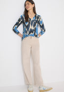 Cosy Melange Print V-Neck Blouse - Universal Blue Melange