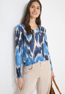 Cosy Melange Print V-Neck Blouse - Universal Blue Melange