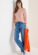 Multi Stripe Knit T-Shirt - Cherry Tomato Orange