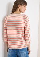 Multi Stripe Knit T-Shirt - Cherry Tomato Orange