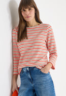 Multi Stripe Knit T-Shirt - Cherry Tomato Orange