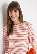 Multi Stripe Knit T-Shirt - Cherry Tomato Orange