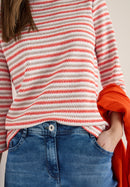 Multi Stripe Knit T-Shirt - Cherry Tomato Orange
