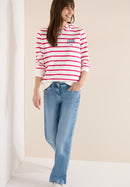 Striped Hoody With Chest Print - Beetroot Pink