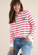 Striped Hoody With Chest Print - Beetroot Pink