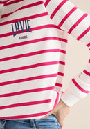 Striped Hoody With Chest Print - Beetroot Pink