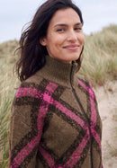 Cosy Featheryarn Check Cardigan - Pink Flash