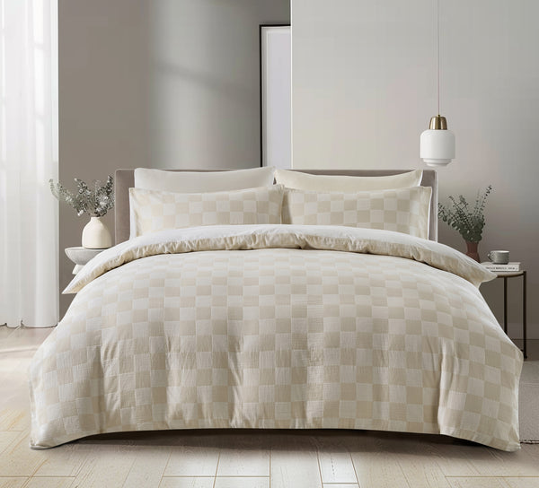 Chilled Checkerboard Duvet Cover Set - Cream