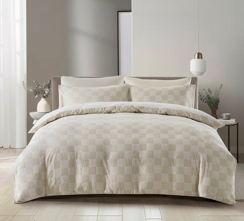 Chilled Checkerboard Duvet Cover Set - Cream
