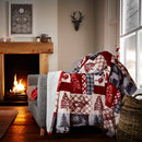 Patchwork Sherpa Fleece Throw - Red 130 x 170
