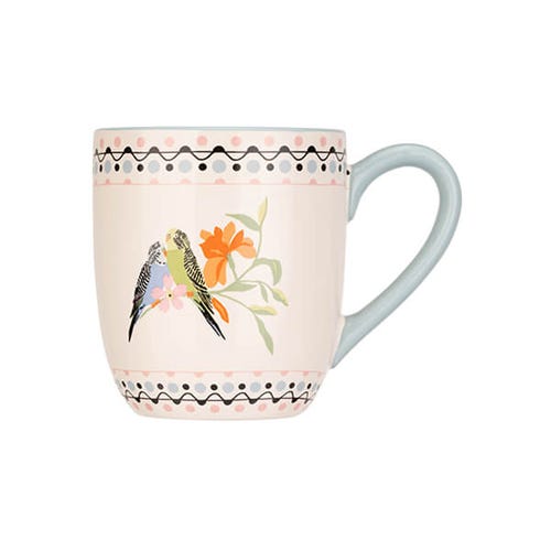 Painted Table Budgie Breakfast Mug Blue