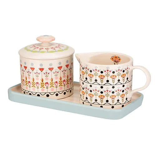 Painted Table Ceramic Sugar & Milk Jug Set