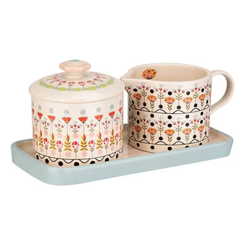 Painted Table Ceramic Sugar & Milk Jug Set